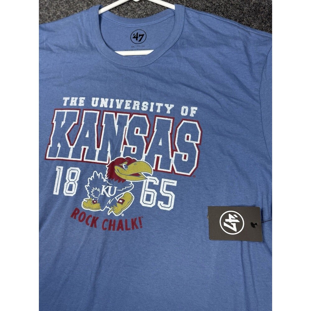 NWT KU KANSAS JAYHAWKS Distressed Men’s XXL  Blue NCAA Adult T-Shirt 47 Brand